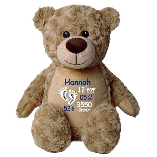Elefantasie Stofftier Teddybär braun mit Name personalisiert Kuscheltier für Kinder Flauschiges Plüschtier 40cm (Hellbraun, Füßchen) von Elefantasie