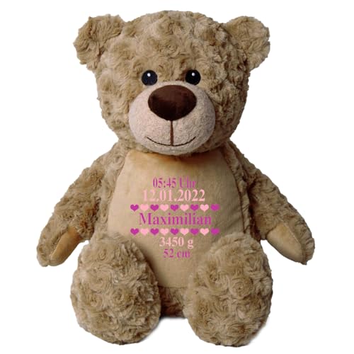 Elefantasie Stofftier Teddybär braun mit Name personalisiert Kuscheltier für Kinder Flauschiges Plüschtier 40cm (Hellbraun, Geburt) von Elefantasie
