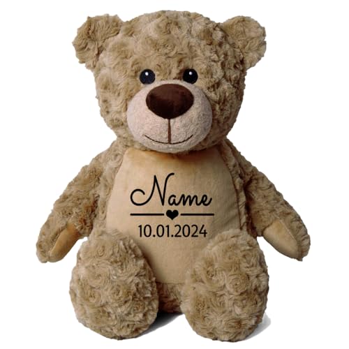 Elefantasie Stofftier Teddybär braun mit Name personalisiert Kuscheltier für Kinder Flauschiges Plüschtier 40cm (Hellbraun, Name+Datum) von Elefantasie