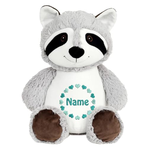 Elefantasie Stofftier Waschbär mit Name Bestickt personalisiertes Kuscheltier mit Stickmotiv Geschenk Geburt (Herzkreis) von Elefantasie