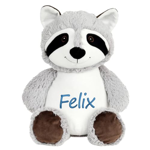 Elefantasie Stofftier Waschbär mit Name Bestickt personalisiertes Kuscheltier mit Stickmotiv Geschenk Geburt (Name) von Elefantasie