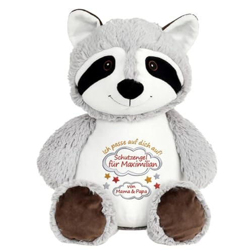 Elefantasie Stofftier Waschbär mit Name Bestickt personalisiertes Kuscheltier mit Stickmotiv Geschenk Geburt (Schutzengel) von Elefantasie