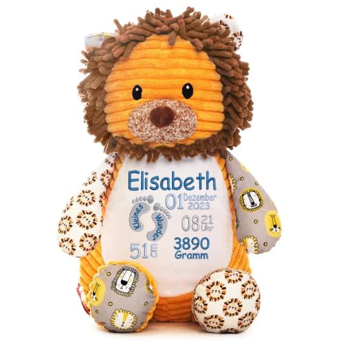 Elefantasie Stofftier mit Name Bestickt Kuscheltier Besonderer Löwe personalisiert Stickmotiv Füßchen von Elefantasie