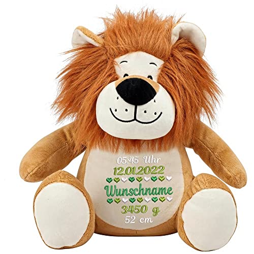 Elefantasie Personalisiertes Stofftier kuscheliger Löwe mit Ihrem Wunschnamen Bestickt Plüschtier mit Geburtsdaten von Elefantasie