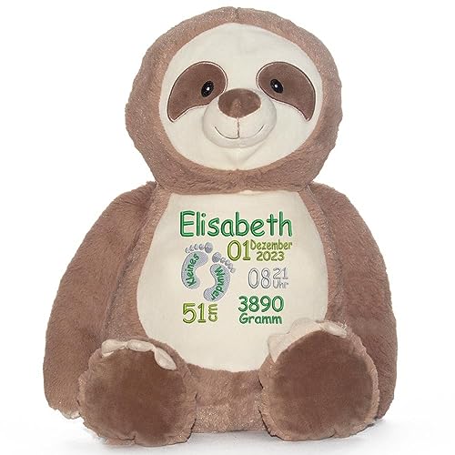 Elefantasie Stofftier mit Name Bestickt Kuscheltier Faultier personalisiert Stickmotive Füßchen von Elefantasie
