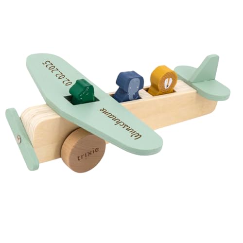 Elefantasie Trixie Flugzeug aus Holz PERSONALISIERT mit Name graviert Motorikspielzeug Holzflugzeug ab 18 Monate von Elefantasie