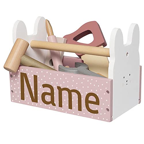 Elefantasie Werkzeugkiste Werkzeugkasten aus Holz Hase personalisierbar mit Name Baby Geschenk mit Gravur von Elefantasie