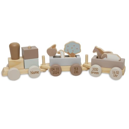 Elefantasie Spielzeugeisenbahn Holzzug für Kinder ab 12 Monate, personalisierbar mit Name und Geburtsdaten beige Elefantasie Spielzeugeisenbahn Holzzug für Kinder ab 12 Monate, personalisierbar mit Name und Geburtsdaten beige von Elefantasie