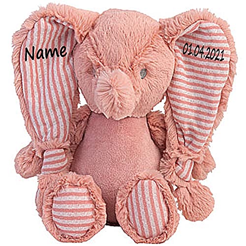 Stofftier Elefant Geschenk mit Namen und Geburtsdatum personalisiert Altrosa 24 cm von Elefantasie