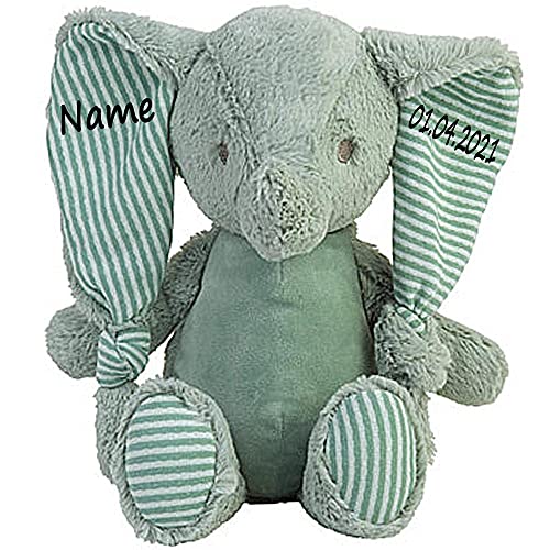 Stofftier Elefant Geschenk mit Namen und Geburtsdatum personalisiert Petrol 34 cm von Elefantasie