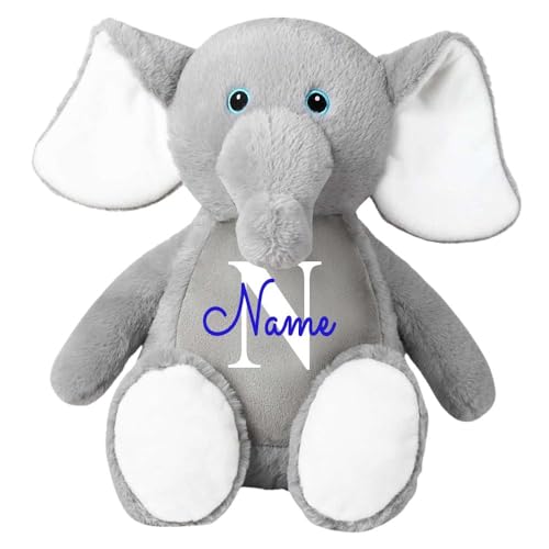 Stofftier Elefant grau mit Name personalisiert Kuscheltier für Kinder Flauschiges Plüschtier 40cm Motiv Buchstabe von Elefantasie