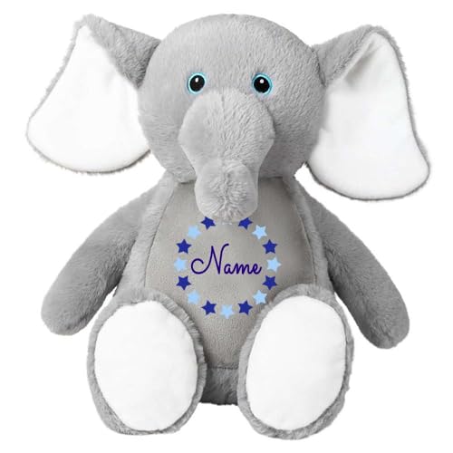 Stofftier Elefant grau mit Name personalisiert Kuscheltier für Kinder Flauschiges Plüschtier 40cm Motiv Sternkreis von Elefantasie