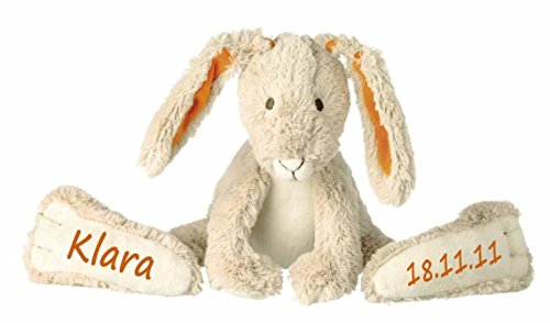 Elefantasie Stofftier Hase mit großen Füßchen mit Namen und Geburtsdatum personalisiert Geschenk beige orange 31cm von Elefantasie