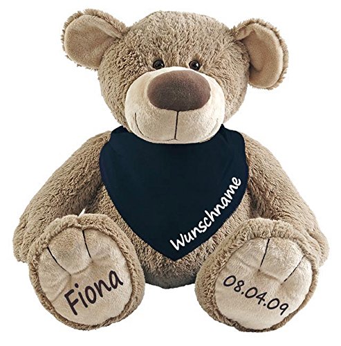 Stofftier Teddy Bär und Baby Halstuch im Set mit Namen personalisiert dunkelblau von Elefantasie