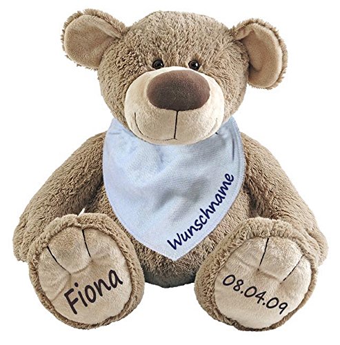 Elefantasie Stofftier Teddy Bär und Baby Halstuch im Set mit Namen personalisiert hellblau Elefantasie Stofftier Teddy Bär und Baby Halstuch im Set mit Namen personalisiert hellblau von Elefantasie