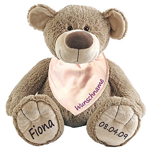 Stofftier Teddy Bär und Baby Halstuch im Set mit Namen personalisiert rosa von Elefantasie