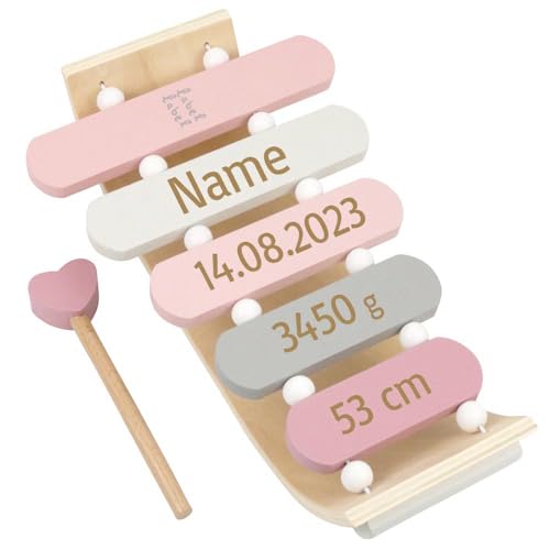Xylophone aus Holz personalisierbar mit Name und Geburtsdaten Geschenk zur Geburt Rosa Xylophone aus Holz personalisierbar mit Name und Geburtsdaten Geschenk zur Geburt Rosa von Elefantasie