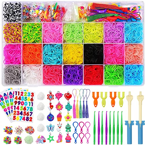 Loom Bänder Set für Kinder, 12800+ Bunt Gummibänder DIY Loombänder Kasten Mit Zubehör (Perlen, Anhänger, Charms, Y Loom, S-Clips, Quasten und Häkelnadeln) für Armbänder, Geschenk für Junge Mädchen von Elekin