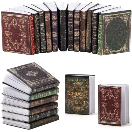 12 Stück Miniatur Bücher, Miniatur Buchspielzeug,Puppenhaus Zubehör 1:12 Miniaturen Bücher Dekoration zum Beschreiben Puppenhausbücher für Zuhause,Schlafzimmer, Bibliothek von Elektheim