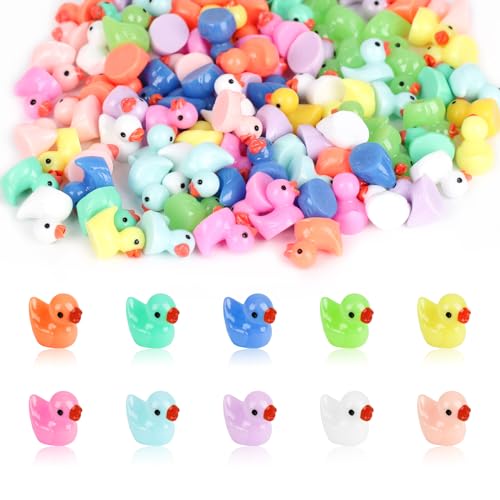 100 Stück Mini Enten Bunten,Kleine Enten Resin,Mini Badeenten Deko,Duck Mini Figuren für DIY Aquarium,Puppenhaus Garten,Topfdekoration (10 Farben) … von Elektheim