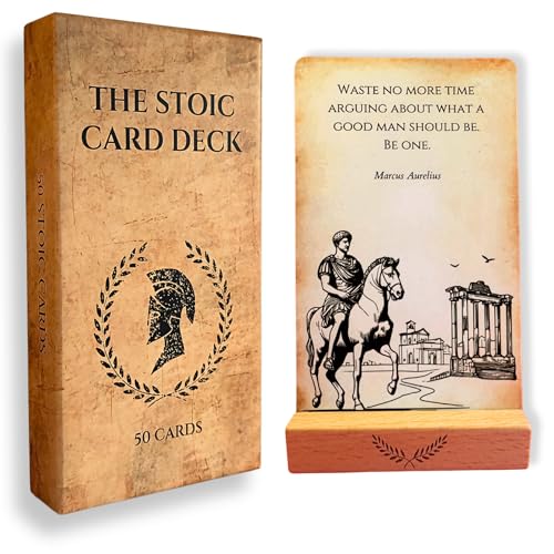 Stoic Affirmations & Wisdom Cards - 50 Daily Stoicism Quotes & Practices - Inspirational Philosophy Deck with Wood Stand for Resilience, Mental Clarity & Self-Discipline by Elephmental Space von Elephmental Space