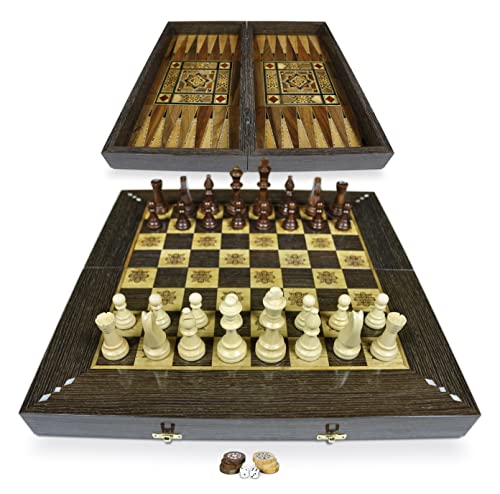 Neu 50 x 50 cm, Das Original Holz Backgammon Tavla/Schachspiel/Dame Brett BT 506 F mit 30 Holz Backgammon Steine, und inkl. KH 95 mm Holz Schach Figuren von Elessar