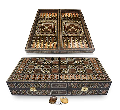 Neu 50 x 50 cm Holz Backgammon Tavla/Schachspiel/DAMA,Tavla Brett BK 504 mit 30 Holz Backgammon Steine von Elessar
