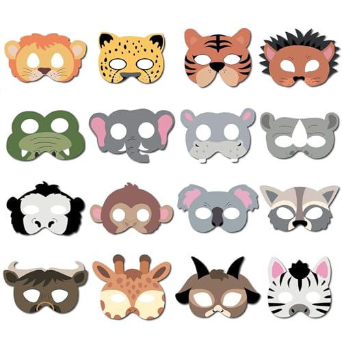 16 Stück Tiermasken, Party Animals, Dschungel Deko Geburtstag, Tiermasken Für Kinder, Dschungel Deko, Tiermasken Zum Bemalen, Tiermaske, Pferdemaske, Verkleidungskiste Für Kinder, Safari Deko 16 Stück Tiermasken, Party Animals, Dschungel Deko Geburtstag, Tiermasken Für Kinder, Dschungel Deko, Tiermasken Zum Bemalen, Tiermaske, Pferdemaske, Verkleidungskiste Für Kinder, Safari Deko von ElevaPulse