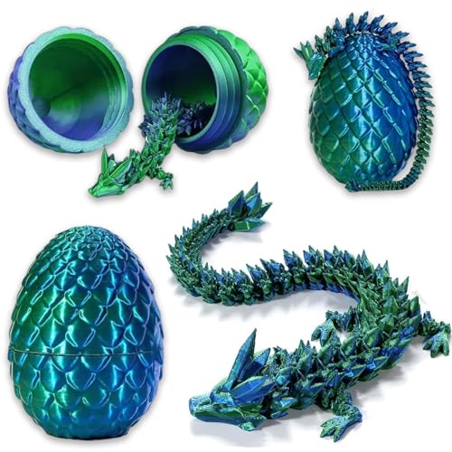 ElevaPulse Drachenei Mit Drache, 3D Drache, 3D Druck Dragons, Drachen Spielzeug, Drachen Ei, 3D Drache Im Ei, Flexiblen Gelenken – Ideal Als Heim- Und Bürodekoration Oder Schreibtischspielzeug (Grün) von ElevaPulse