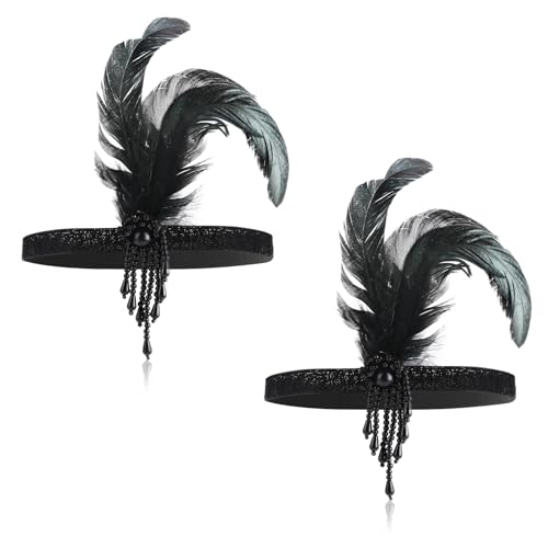 ElevateTech 1920er Jahre Flapper Stirnbande, 2 Stück Mode Perlen Feder Haarschmuck Schwarzes Feder Haarbänder 20er Jahre Accessoires Kopfschmuck for Frauen Gatsby Themen Kostüm Halloween Party ElevateTech 1920er Jahre Flapper Stirnbande, 2 Stück Mode Perlen Feder Haarschmuck Schwarzes Feder Haarbänder 20er Jahre Accessoires Kopfschmuck for Frauen Gatsby Themen Kostüm Halloween Party von ElevateTech