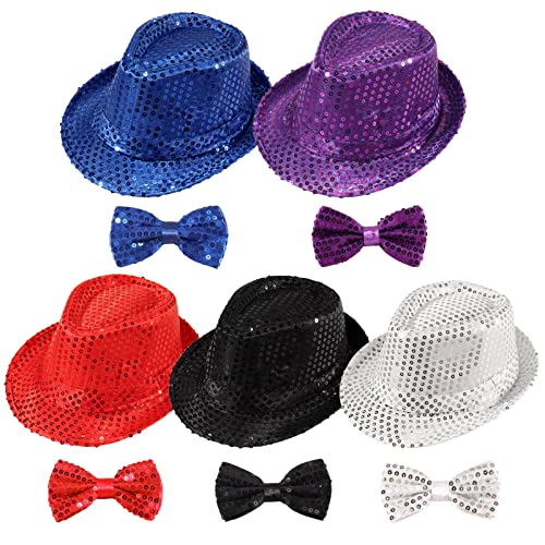 10 Stück Uni Pailletten Fedora Hut Pailletten Fliege Set Bling Retro Dance Jazz Cap Funky Party Kostüm Fedora, 5 Stück, dunkle Farbe, Large 10 Stück Uni Pailletten Fedora Hut Pailletten Fliege Set Bling Retro Dance Jazz Cap Funky Party Kostüm Fedora, 5 Stück, dunkle Farbe, Large von Elfcool