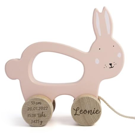 Elfenstall personalisierbares Trixie Baby Nachziehtier mit Wunsch-Namen und Datum (Hase) von Elfenstall