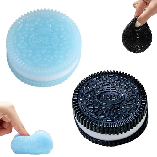 Elfinfi Taba für Squishy, 2 Stück Squeeze Toy, Keks Anti Stress Spielzeug, Silikon Stressabbau Spielzeug, Ultraweiches Fufu für Squishy zum Stressabbau (Schwarz, Azurblau) von Elfinfi