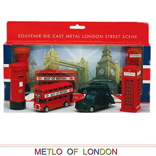 Elgate London Souvenir / Collect Die Cast 8-9cm Länge Modell-Set mit Bus, Taxi, Telefonzelle und Briefkasten von Elgate