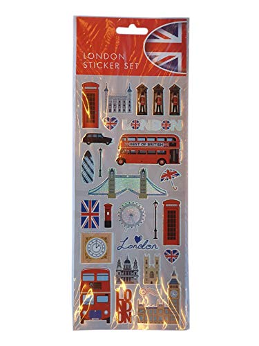 Sticker-Set, Motiv: Big Ben, Tower Bridge, Royal Guards, Union Jack, Love (Heart) London, Gherkin, Eye, St. Paul's Cathedral, Westminster Abbey, Red Bus, Black Taxi, Telefonzelle von Elgate