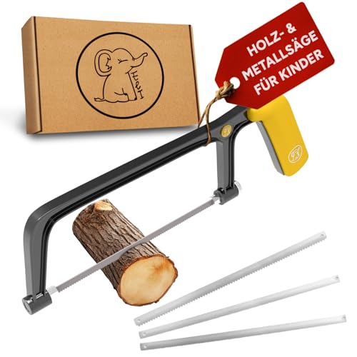 Eli® Kindersäge ab 6 Jahre inkl. 4 Sägeblätter für Holz und Metall- echte Bügelsäge zum Basteln – werkeln – reparieren für alle Baumeister und Bauarbeiter - Säge für Kinder von Eli
