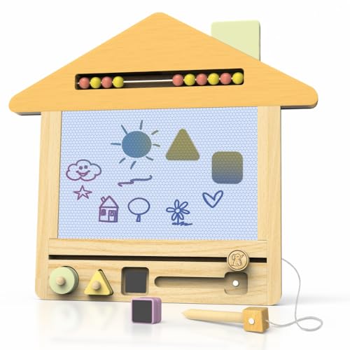 Eli® Zaubertafel aus Holz für Kinder ab 2 Jahre inkl. Stempel und Malstift Magnetische Maltafel - Zeichentafel - Zaubermaltafel für Jungen und Mädchen von Eli