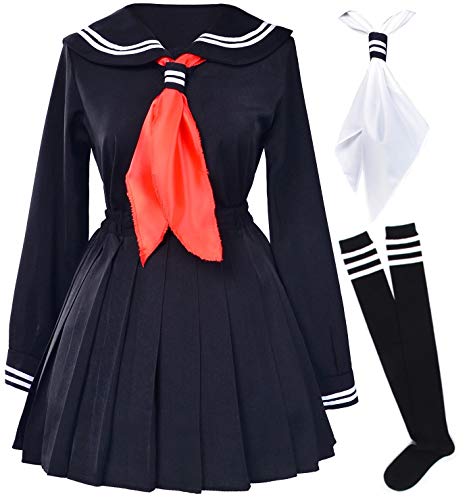 Elibelle Unisex - Erwachsene Klassische japanische Schule-Seemann-Kleid Shirts Uniform Anime Cosplay Kostüme mit Socken Set Asia 3XL (Fit132-153Lbs) Schwarz von Elibelle
