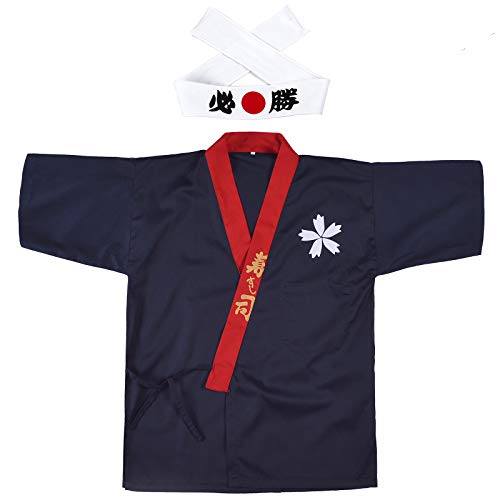 Japanischer Sushi Chef Mantel Uniformen Kimono für Unisex weiß Certain Victory Stirnband, Marineblau (Wafu)., Large von Elibelle