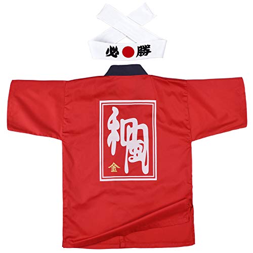 Japanischer Sushi Chef Mantel Uniformen Kimono für Unisex weiß Certain Victory Stirnband, Rot (Wafu), Medium von Elibelle