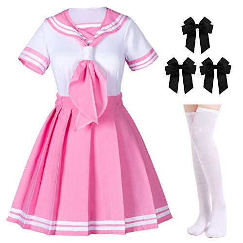 Klassisches, japanisches Anime-Schulmädchen rosa Matrosenkleid Hemden Uniform Cosplay Kostüme mit Socken Haarnadel-Set - Pink - 3XL Klassisches, japanisches Anime-Schulmädchen rosa Matrosenkleid Hemden Uniform Cosplay Kostüme mit Socken Haarnadel-Set - Pink - 3XL von Elibelle