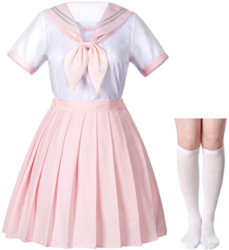 Klassisches, japanisches Anime-Schulmädchen rosa Matrosenkleid Hemden Uniform Cosplay Kostüme mit Socken Haarnadel-Set - Pink - 3XL Klassisches, japanisches Anime-Schulmädchen rosa Matrosenkleid Hemden Uniform Cosplay Kostüme mit Socken Haarnadel-Set - Pink - 3XL von Elibelle