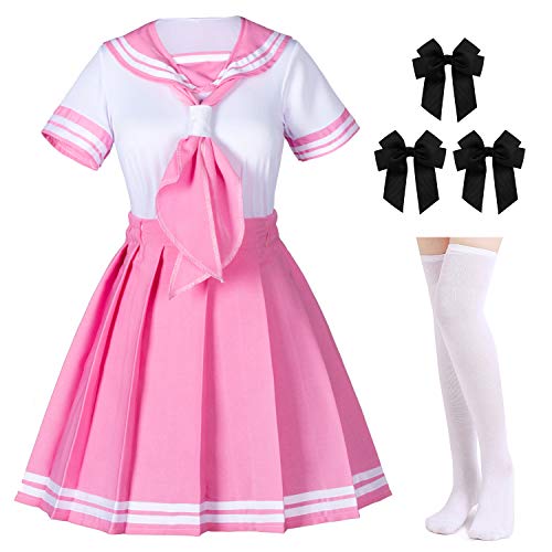Klassisches, japanisches Anime-Schulmädchen rosa Matrosenkleid Hemden Uniform Cosplay Kostüme mit Socken Haarnadel-Set - Pink - M von Elibelle