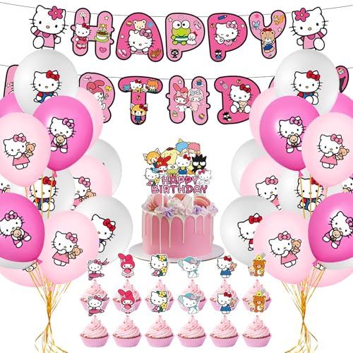 38pcs Kitty Cake Decorations, Kitty Cake Topper with 12 Cupcake Toppers 24 Balloons Happy Birthday Banner Birthday Decorations for Kids Party Baby Shower 38pcs Kitty Cake Decorations, Kitty Cake Topper with 12 Cupcake Toppers 24 Balloons Happy Birthday Banner Birthday Decorations for Kids Party Baby Shower von Elie&Eason