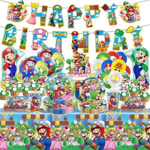 81pcs Mario Birthday Decorations, Mario Party Decorations, Banner Tablecloth Cake Topper with Cupcake Toppers Foil Balloons Silicone Balloons Napkins Cups Plates for Kids Fans for Baby Shower 81pcs Mario Birthday Decorations, Mario Party Decorations, Banner Tablecloth Cake Topper with Cupcake Toppers Foil Balloons Silicone Balloons Napkins Cups Plates for Kids Fans for Baby Shower von Elie&Eason