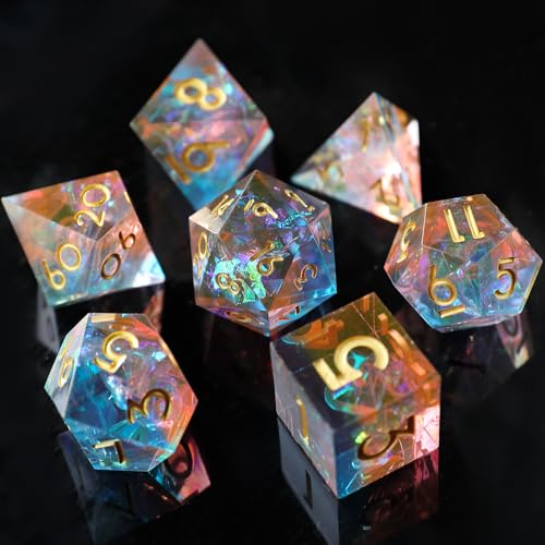 DND Würfel Set 7pcs D4 D6 D8 D10 D% D12 D20 Polyedrische Handgefertigt Kunstharz Scharfkantige D&D Würfel für Dungeons und Dragons Pathfinder Rollenspiele Tischspiele RPG MTG Spiele mit Geschenkbox von Elifel