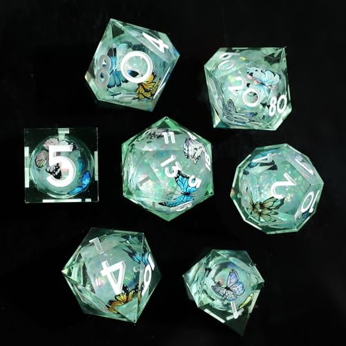 Liquid Core DND Würfel Set 7pcs, Treibsand Polyeder Kunstharz Würfel mit Scharfen Kanten für Dungeons und Dragons,RPG D20 D12 D10 D8 D6 D4 Würfel, Schmetterling Thematisch D&D Rollenspiel Würfel Liquid Core DND Würfel Set 7pcs, Treibsand Polyeder Kunstharz Würfel mit Scharfen Kanten für Dungeons und Dragons,RPG D20 D12 D10 D8 D6 D4 Würfel, Schmetterling Thematisch D&D Rollenspiel Würfel von Elifel