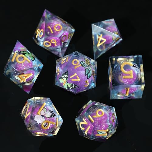 Liquid Core DND Würfel Set 7pcs, Treibsand Polyeder Kunstharz Würfel mit Scharfen Kanten für Dungeons und Dragons,RPG D20 D12 D10 D8 D6 D4 Würfel, Schmetterling Thematisch D&D Rollenspiel Würfel Liquid Core DND Würfel Set 7pcs, Treibsand Polyeder Kunstharz Würfel mit Scharfen Kanten für Dungeons und Dragons,RPG D20 D12 D10 D8 D6 D4 Würfel, Schmetterling Thematisch D&D Rollenspiel Würfel von Elifel
