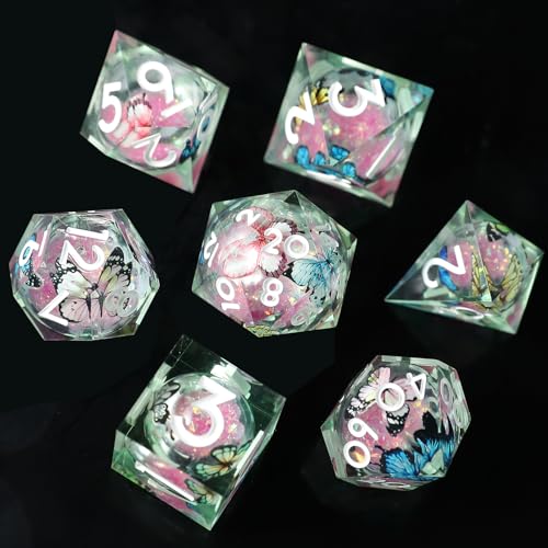 Liquid Core DND Würfel Set 7pcs, Treibsand Polyeder Kunstharz Würfel mit Scharfen Kanten für Dungeons und Dragons,RPG D20 D12 D10 D8 D6 D4 Würfel, Schmetterling Thematisch D&D Rollenspiel Würfel Liquid Core DND Würfel Set 7pcs, Treibsand Polyeder Kunstharz Würfel mit Scharfen Kanten für Dungeons und Dragons,RPG D20 D12 D10 D8 D6 D4 Würfel, Schmetterling Thematisch D&D Rollenspiel Würfel von Elifel