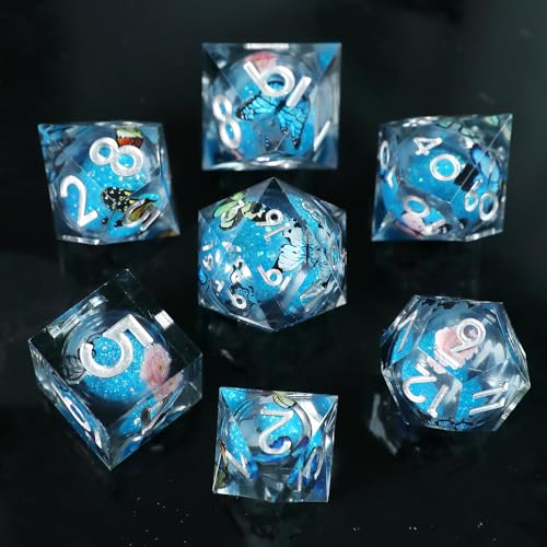 Liquid Core DND Würfel Set 7pcs, Treibsand Polyeder Kunstharz Würfel mit Scharfen Kanten für Dungeons und Dragons,RPG D20 D12 D10 D8 D6 D4 Würfel, Schmetterling Thematisch D&D Rollenspiel Würfel Liquid Core DND Würfel Set 7pcs, Treibsand Polyeder Kunstharz Würfel mit Scharfen Kanten für Dungeons und Dragons,RPG D20 D12 D10 D8 D6 D4 Würfel, Schmetterling Thematisch D&D Rollenspiel Würfel von Elifel